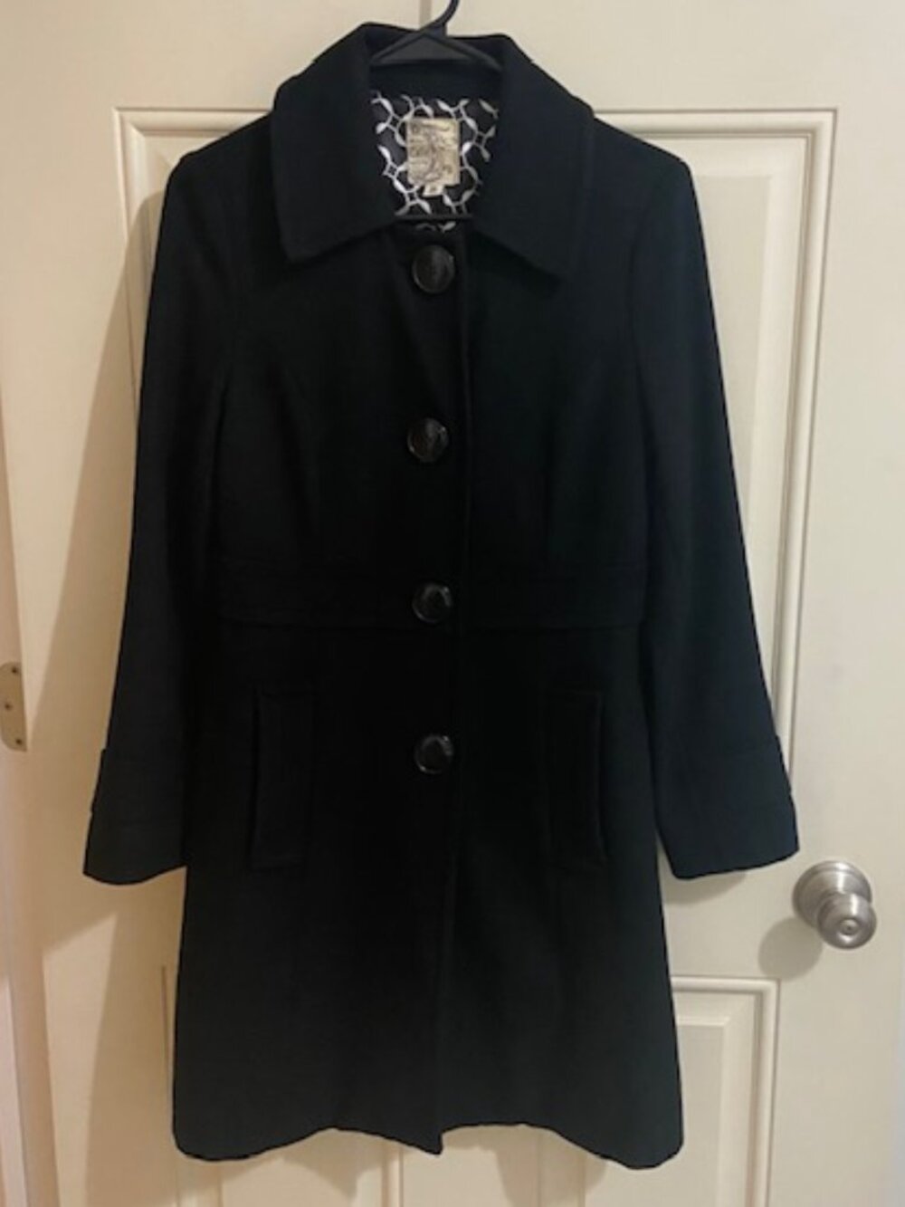 Anthropology Tulle Black Wool Button Down Women's Peacoat Size Small